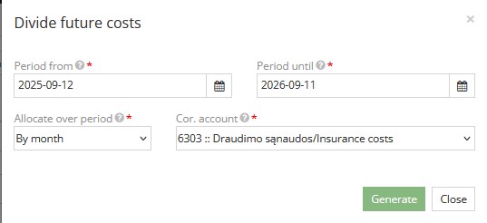 Fields for setting up expense allocation period