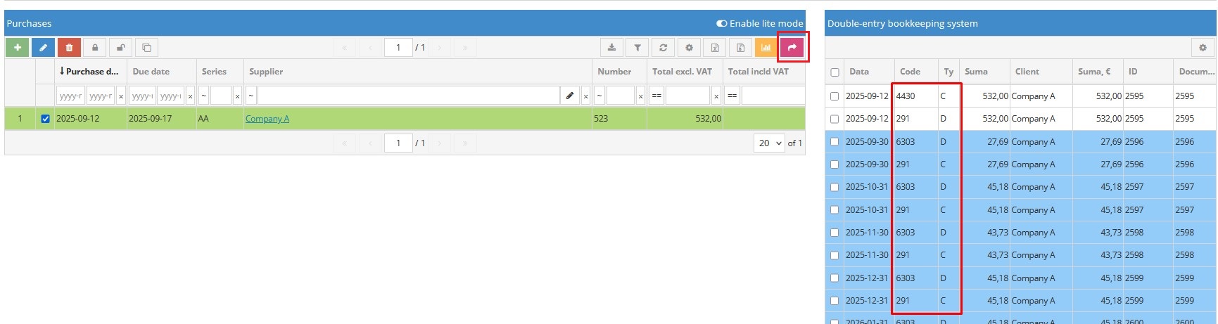 Double-entry records for allocated expenses