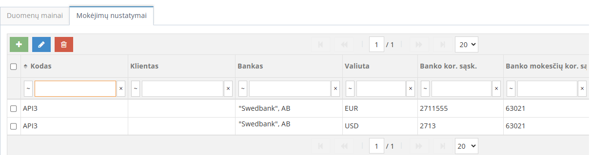 Integracijos su bankais nustatymų langas