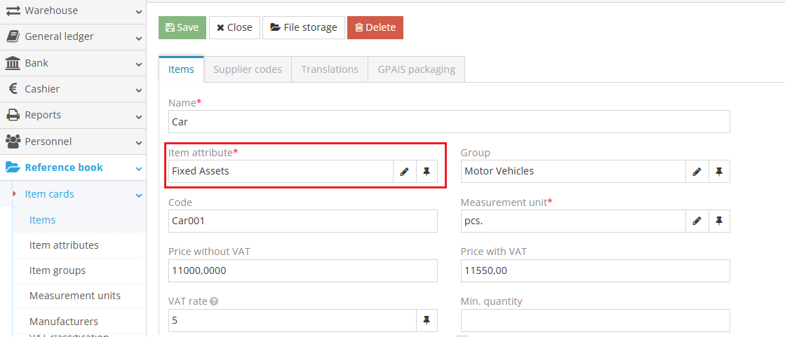 Creating an item card with quantity tracking enabled
