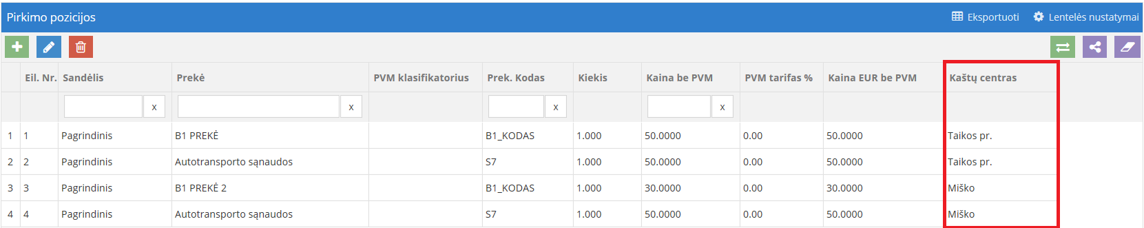 Назначение центра затрат при регистрации покупки