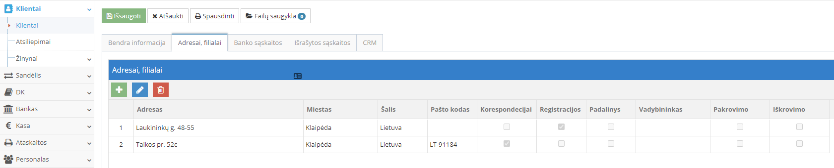 Įmonės adreso pridėjimo langas su žymėjimo požymiais