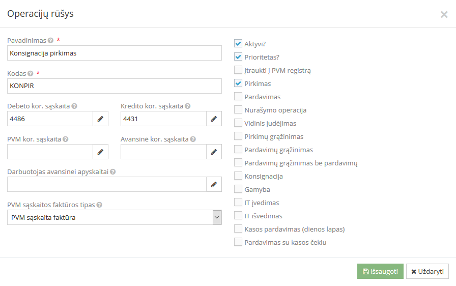 Konsignacijos pirkimo registravimas