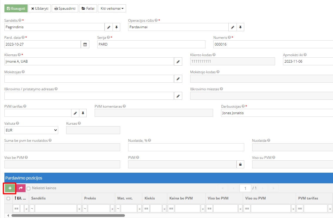 Pardavimo pozicijos kūrimas