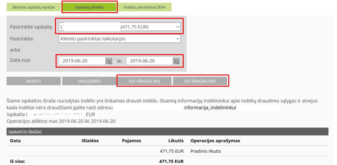 LKU sąskaitos išrašo importavimo langas