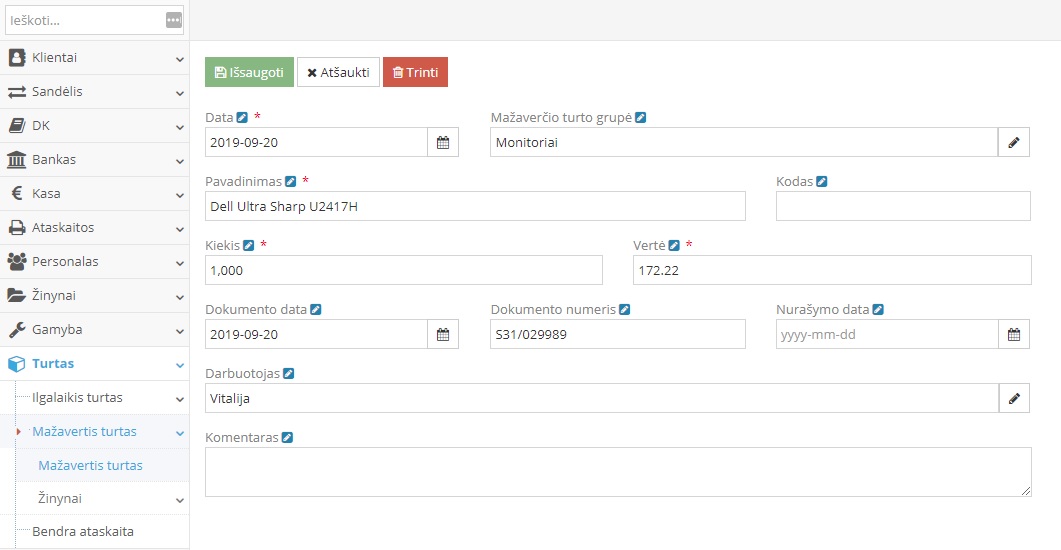 Форма регистрации малоценного имущества