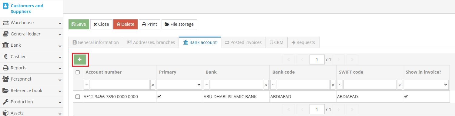 Entering new company bank account in accounting system