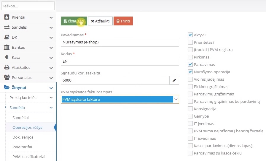 Creating a write-off operation in the e-shop