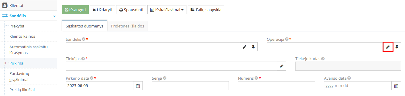 Operacijos rūšies pasirinkimo ikona