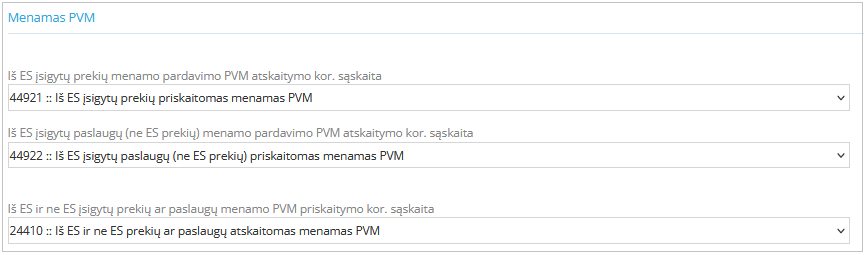 Parametrų užpildymas menamo PVM registravimui