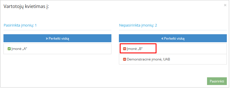 Pasirinktų įmonių sąrašas pakvietimui