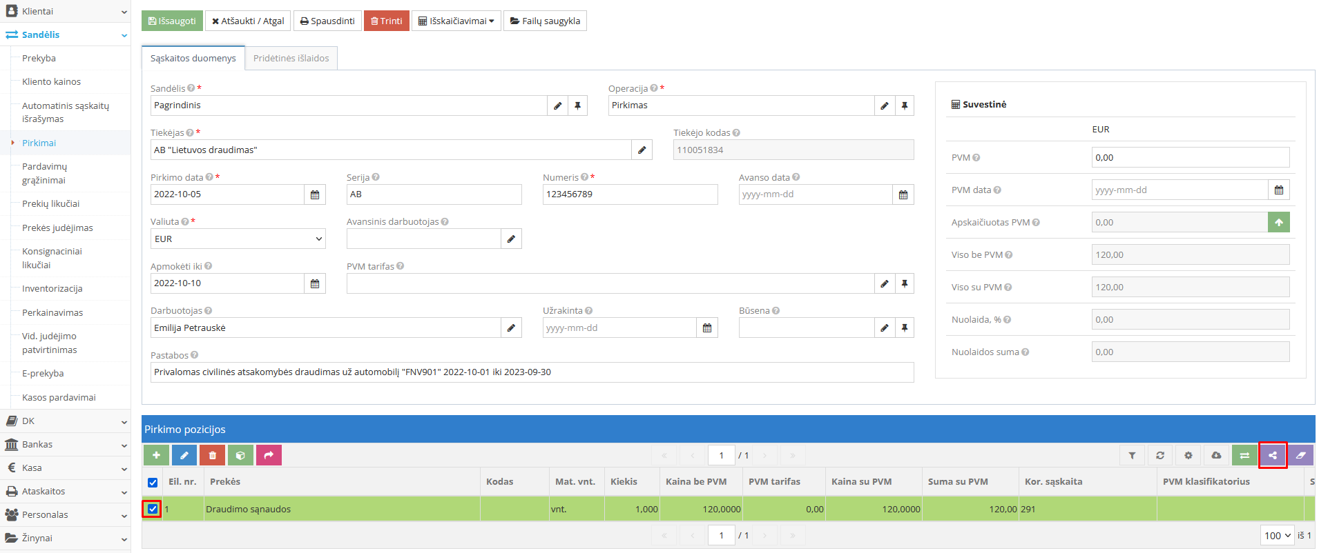 Išdalinimo pasirinkimo lango vaizdas