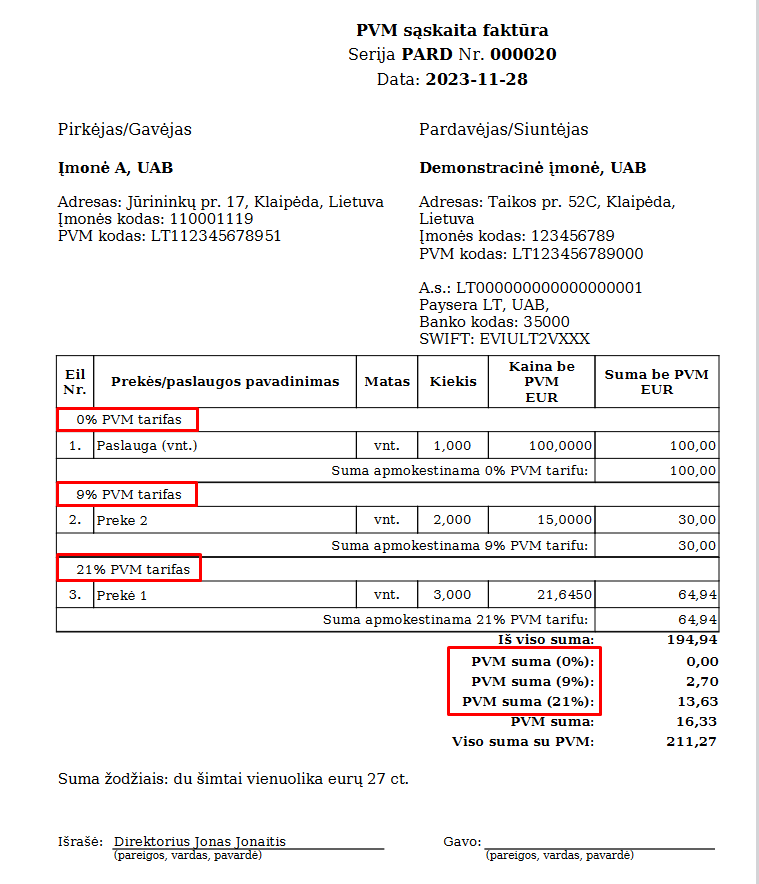 Пример PDF документа с разными ставками НДС