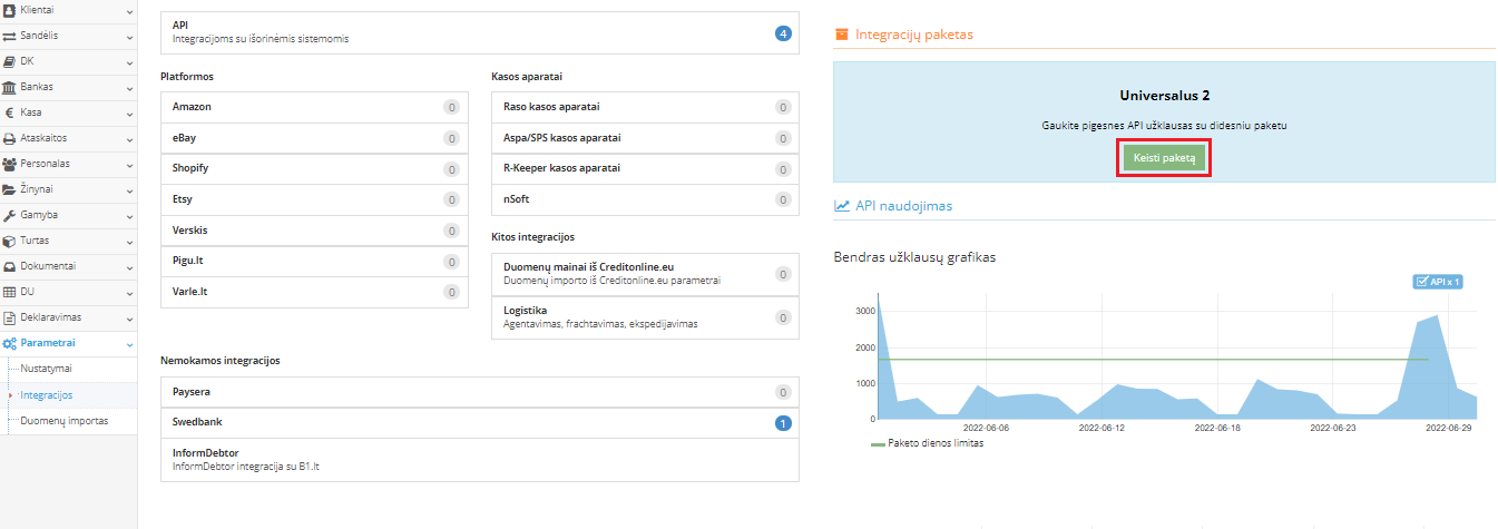 Universalaus plano keitimo langas su pasirinkimais