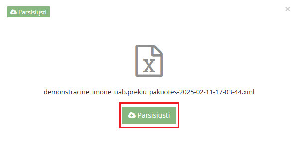 Sugeneruoto .xml failo atsisiuntimas