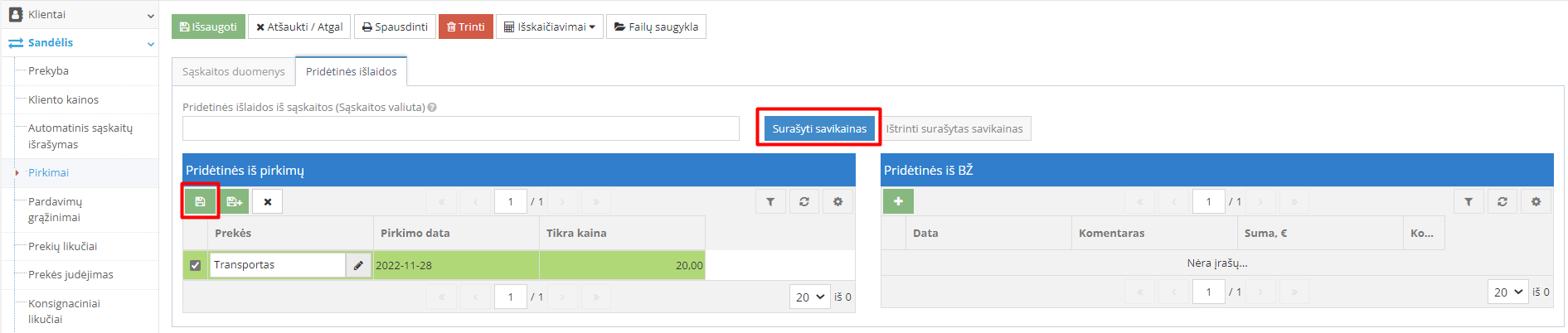 Prekių įsigijimo kainos didinimo dokumentas