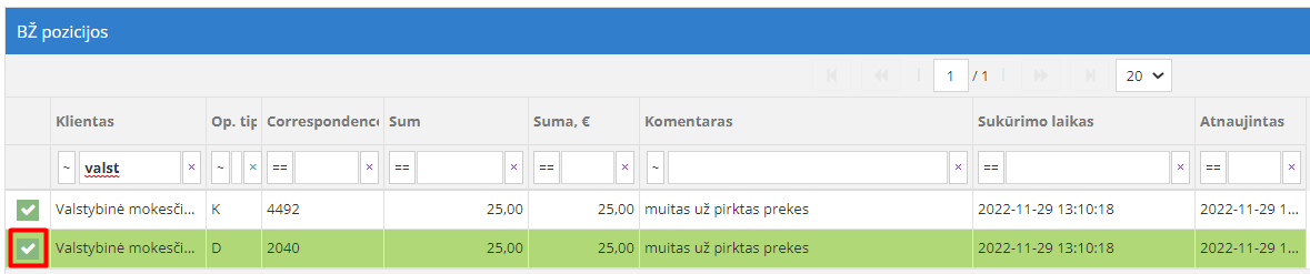 Įrašo suradimas bendrąjame žurnale prekių kainai didinti
