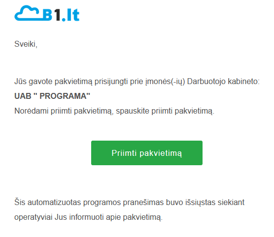 Priėmimo kvietimo mygtukas el. laiške