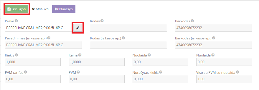 Assigning a product for write-off