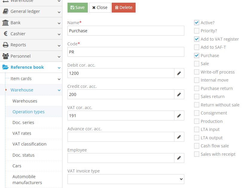 Creating a purchase operation type for long-term assets