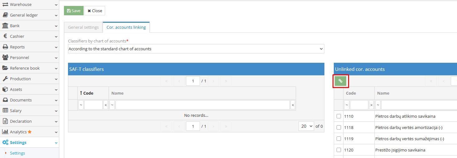 Automatic linking of SAF-T classifiers with accounts