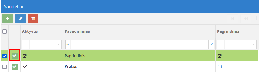 Sandėlio pasirinkimo langas