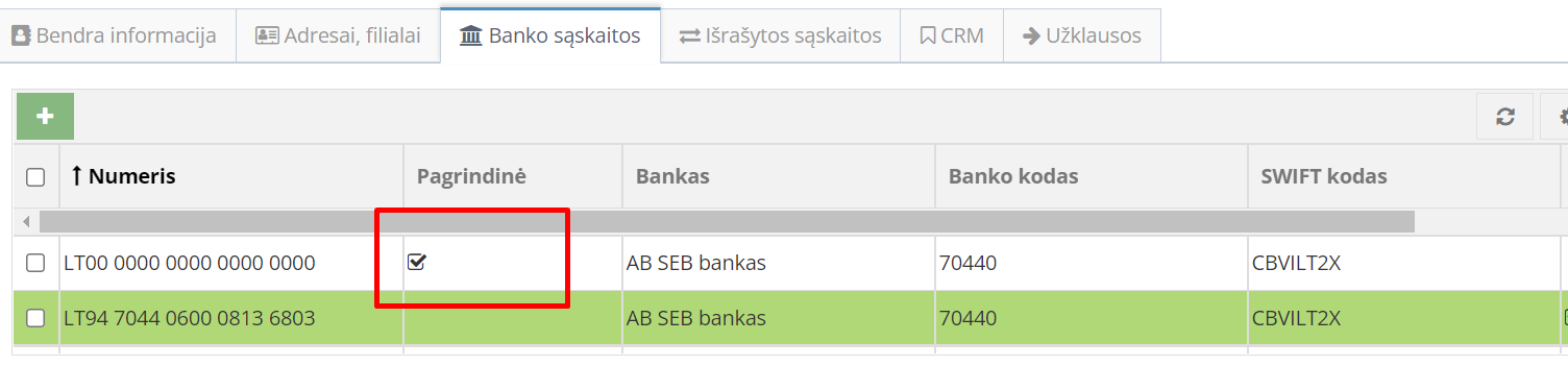Pagrindinės sąskaitos pasirinkimas užsienio valiuta