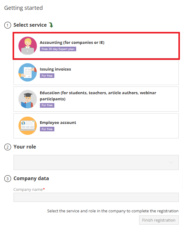 Selection of accounting service for companies or individual activities