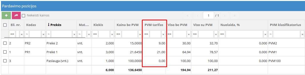 Выбор ставок НДС для позиций продажи