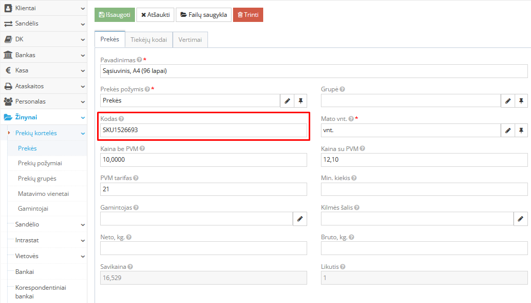 Prekės kodo įvedimas Site.pro parduotuvėje