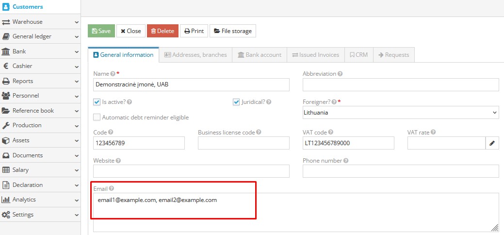 Correct email entry in Customers module