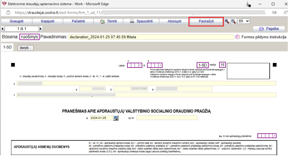 Editing and submitting declaration in Sodra