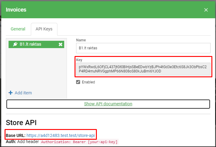 API taško URL rodymas el. parduotuvėje Site.pro