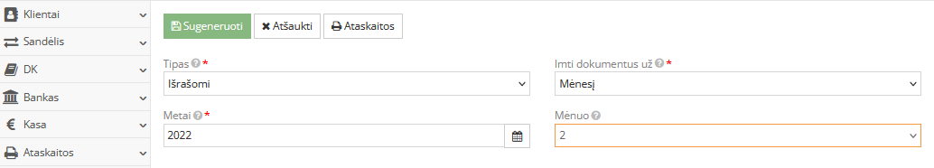 i.SAF registro formavimo langas