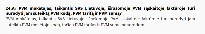 SVS nustatymų pavyzdys programoje