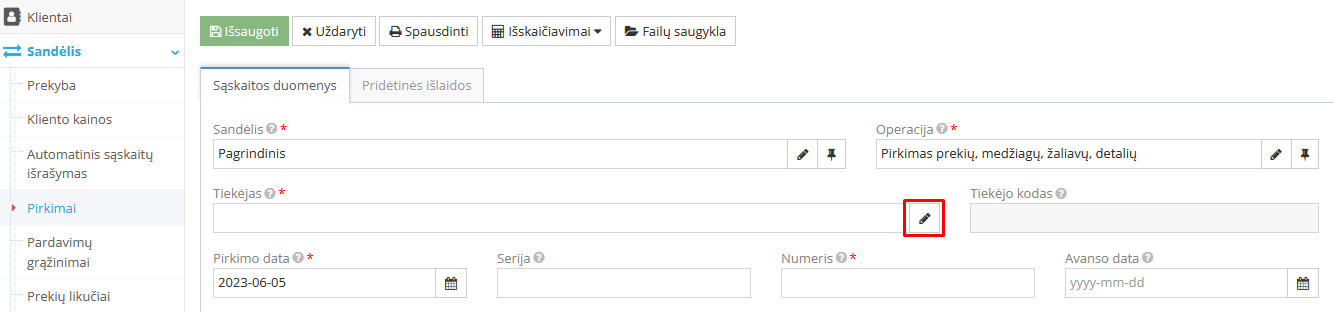 Tiekėjo kortelės kūrimo ikona