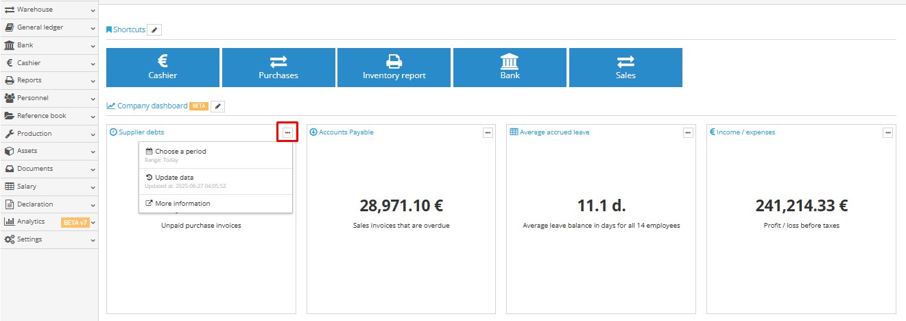 Manual data update button in Analytics module