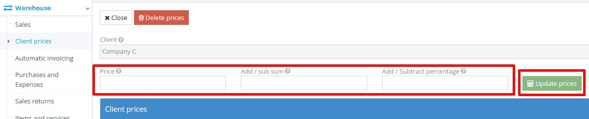 Adjusting sales price for client using price fields