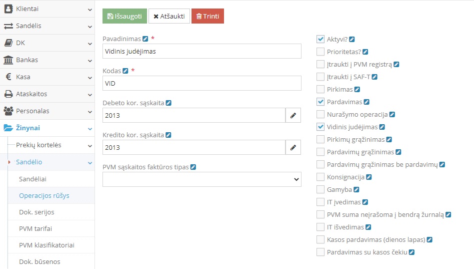 Vidinio judėjimo operacijos kūrimo langas