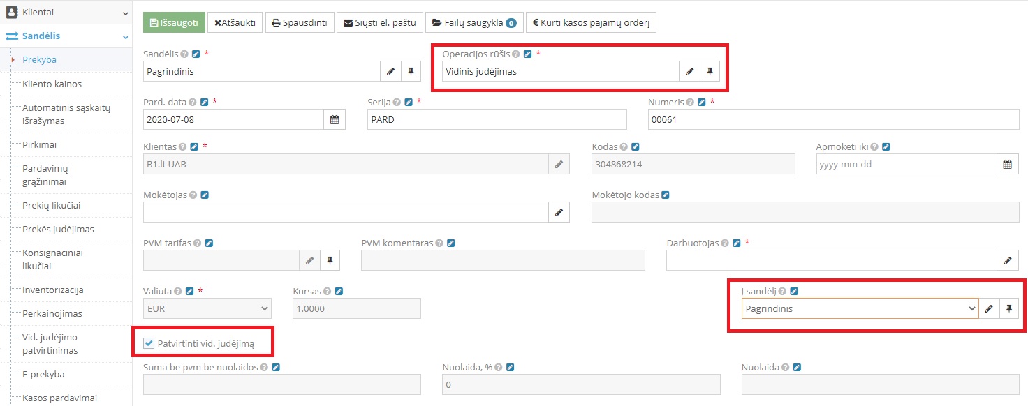 Vidinio judėjimo operacijos dokumento pavyzdys