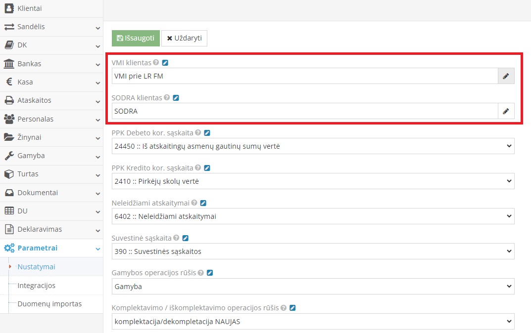 Darbuotojo kliento priskyrimo pavyzdys
