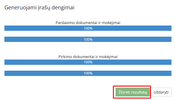 Mygtukas Žiūrėti rezultatą automatinio sudengimo lange