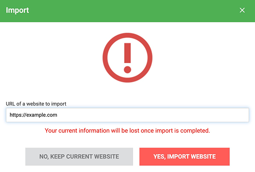 "Import" function in website builder