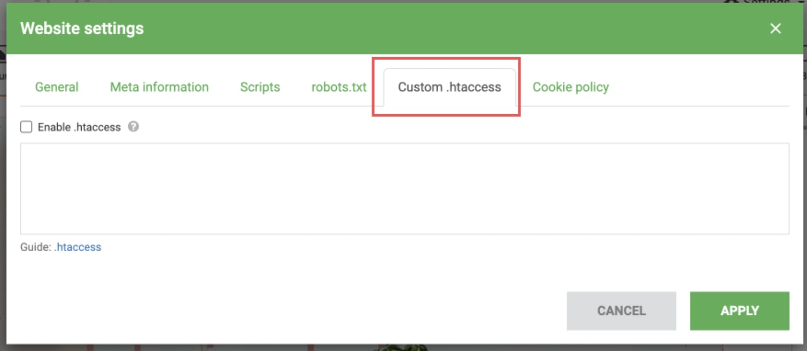 Enable .htaccess file in Settings tab