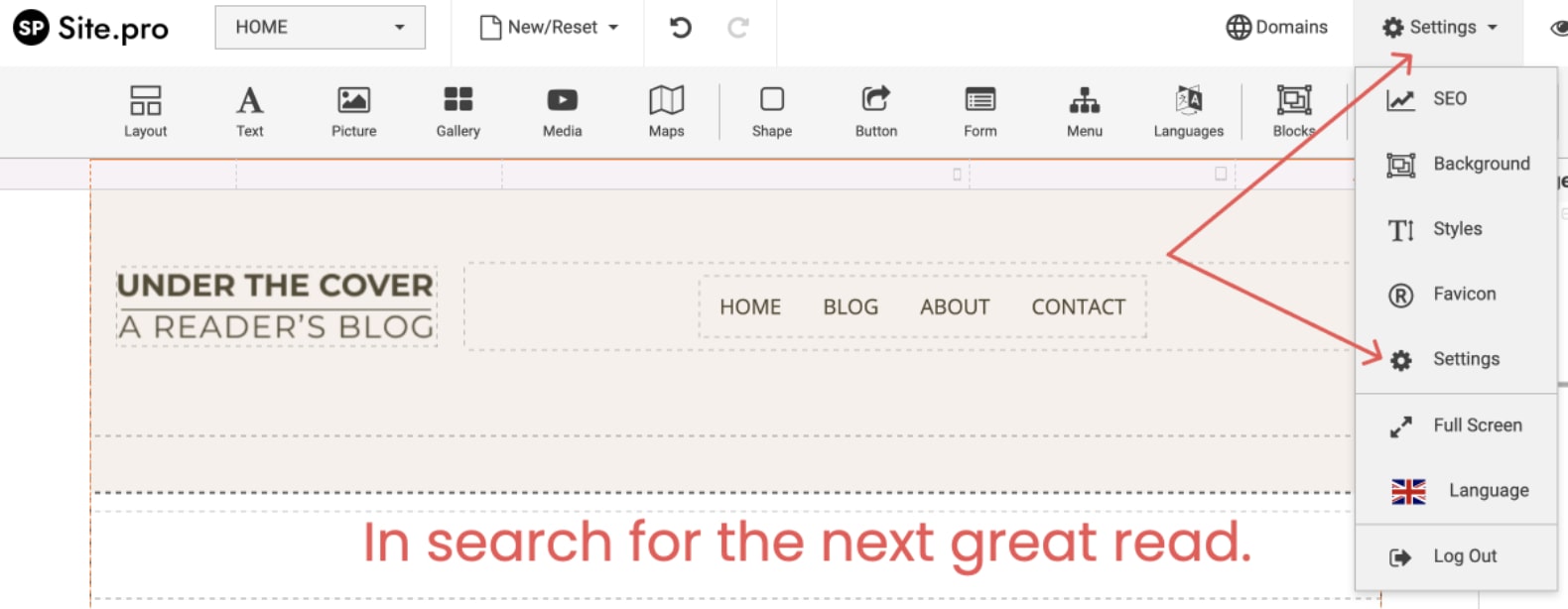Add HTML tags to your website in Settings