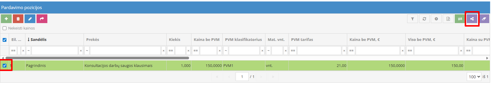 Išdalinimo mygtukas pardavimo įraše