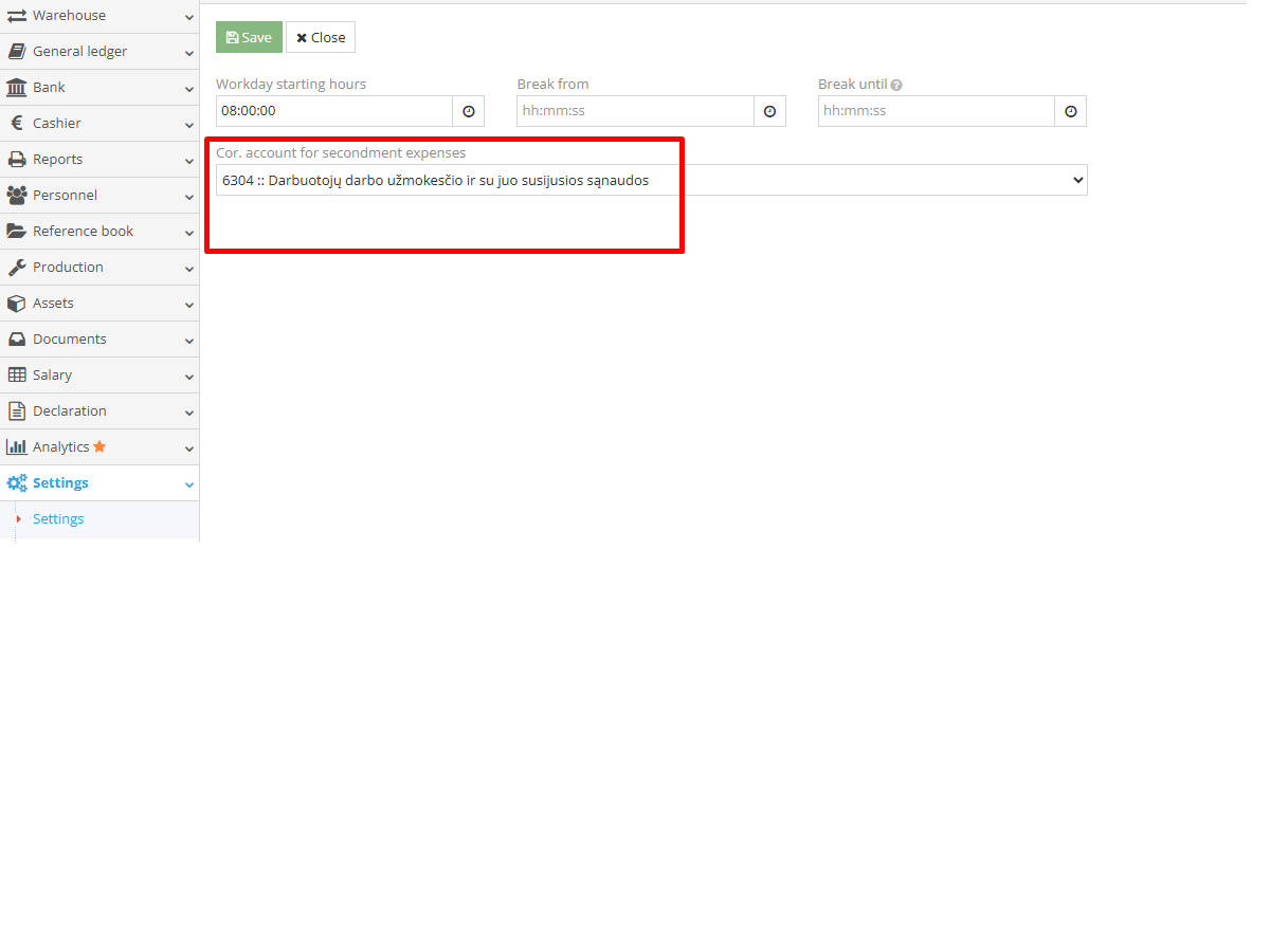 Assigning business trip expense account for daily allowances