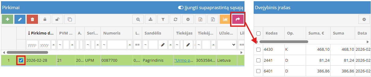 Dvejybinio įrašo peržiūros langas