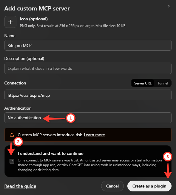 ChatGPT Verbindung zum Website Builder MCP