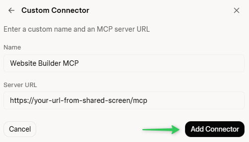 Grok Verbindung zum Website Builder MCP